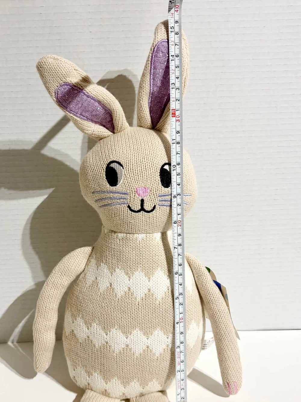Easter Bunny Rabbit Knit Brown White Argyle 22” Shelf Sitter Spritz Target NEW